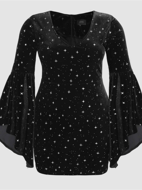 Cider Dresses & Skirts - Cider Bell Sleeve Velvet Star Mini Dress